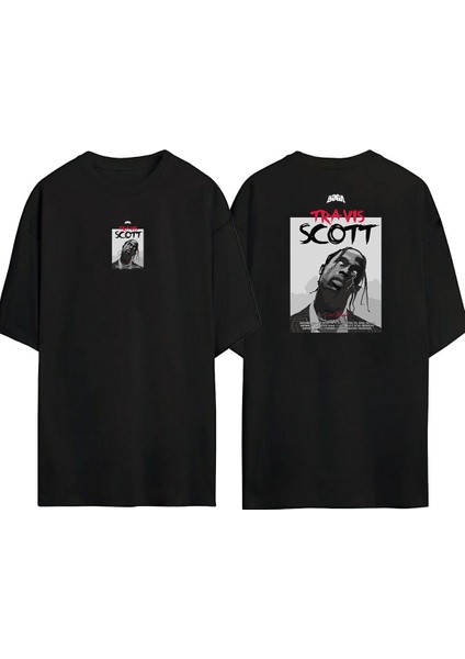 Yoga Travıs Scott Ön Arka Baskılı Sıyah Oversize T-Shirt