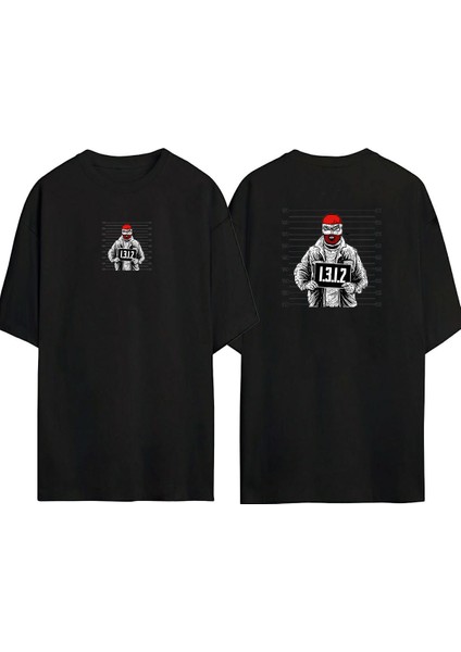 1.3.1.2 Gangster Ön Arka Baskılı Sıyah Oversize T-Shirt