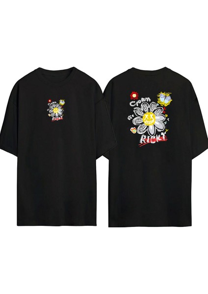 Clown Butter Fly Ricky Ön Arka Baskılı Sıyah Oversize T-Shirt