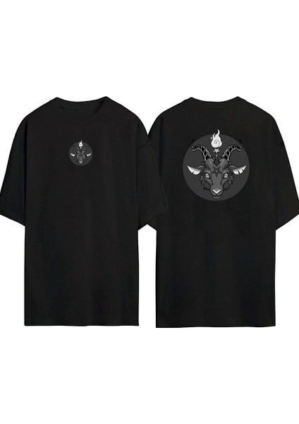 Devil Goat Ön Arka Baskılı Sıyah Oversize T-Shirt
