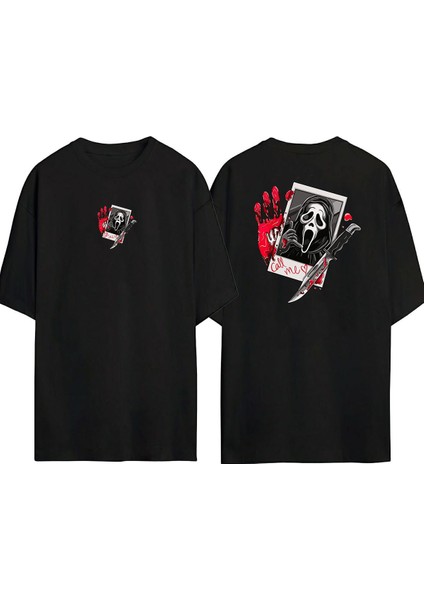 Çığlık, Call Me Ön Arka Baskılı Sıyah Oversize T-Shirt