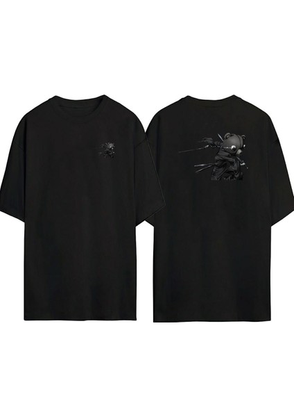 Revenge Of Kuma Ön Arka Baskılı Sıyah Oversize T-Shirt