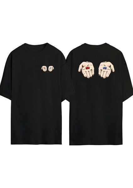 Red Pill Or Blue Pill Ön Arka Baskılı Sıyah Oversize T-Shirt