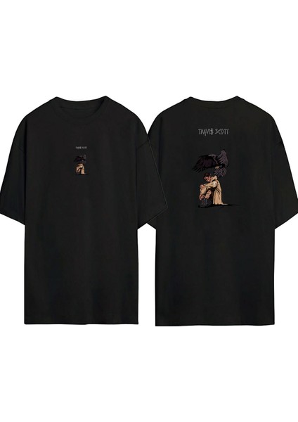 Travıs Scott Ön Arka Baskılı Sıyah Oversize T-Shirt