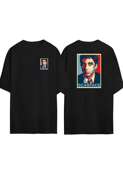 Scarface Ön Arka Baskılı Sıyah Oversize T-Shirt