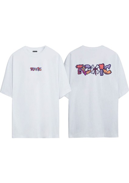 Toxıc Ön Arka Baskılı Beyaz Oversize T-Shirt
