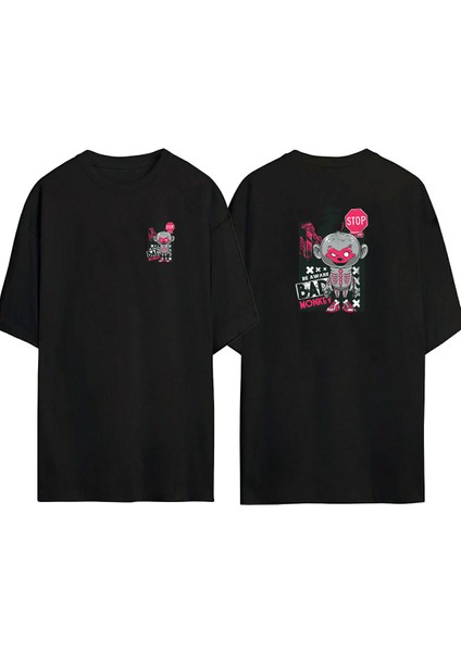 Bad Monkey Ön Arka Baskılı Sıyah Oversize T-Shirt