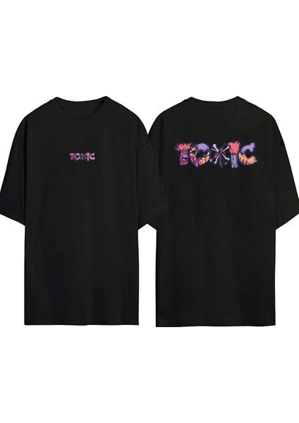 Toxıc Ön Arka Baskılı Sıyah Oversize T-Shirt