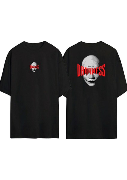 Dark Ness ,horızon Ön Arka Baskılı Sıyah Oversize T-Shirt