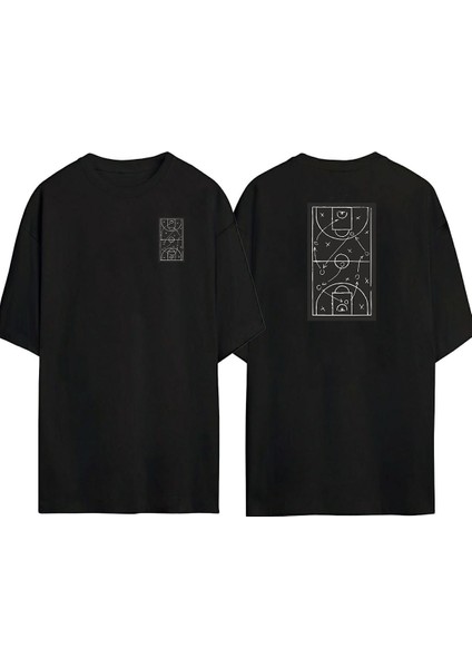 Saha Grafik Taktik Ön Arka Baskılı Sıyah Oversize T-Shirt