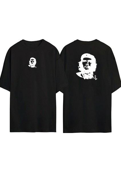 Che Guevara Ön Arka Baskılı Sıyah Oversize T-Shirt