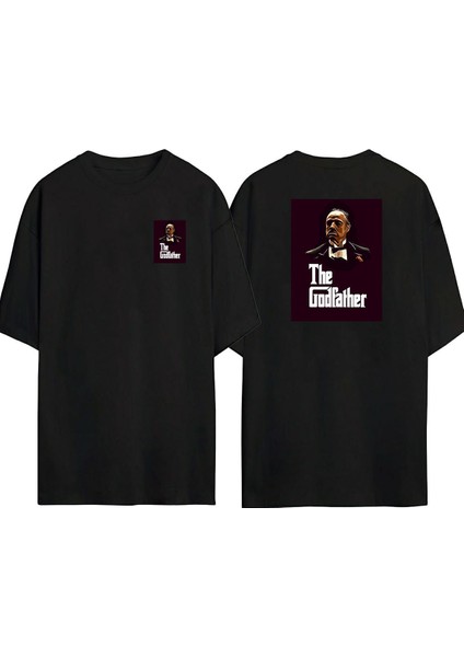 The Godfater Gül Ön Arka Baskılı Sıyah Oversize T-Shirt