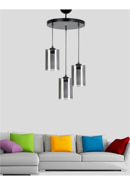 Gri Saloon 3 Lü Sarkıt Avize E42 3