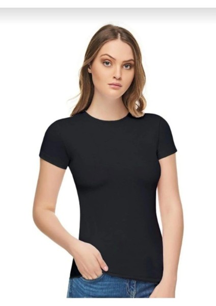 2202 Kadın Elastan Sıfır Yaka Yarım Kol Atlet 6 Adet