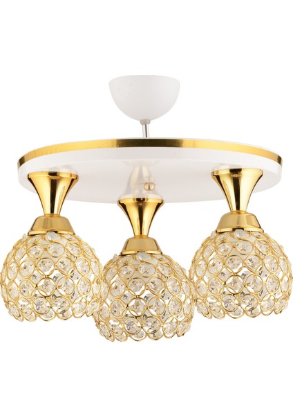 Beyaz Defne 3 Lü Kristal Top Beyaz Sarı Yaldızlı Tepsi Lüks Modern Avize Metal 3 Modern E27 fiyatları