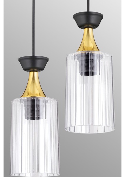 E27 Sarkıt Tepsi 2'li Boru Mika Şeffaf Sarı Şeritli Modern Avize 25 61-70 cm Metal 2 Modern Siyah