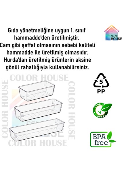 Color House 11'li Set Modüler Kaşıklık Mutfak Çekmece Içi Organizer Şeffaf Clear Çatal Bıçak Kaşık Düzenleyici