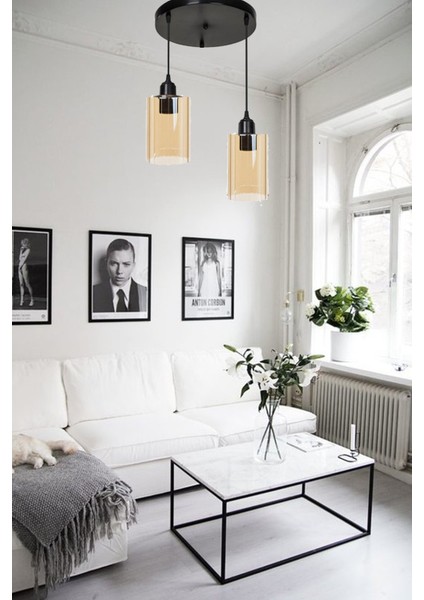 Modern Gobel Modern Silindir Camlı Ikili Üçlü Sarkıt Avize Cam 3 E27 25 x 50 Çok Renkli