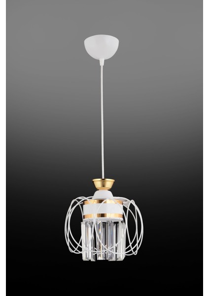 Beyaz Sarkıt Tepsi Beyaz Tekli Güneş Sarı Kristal Taşlı Aşağı Bakan Lüks Avize 61-70 cm E27 Kristal