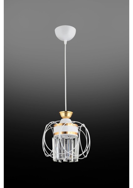 Beyaz Sarkıt Tepsi Beyaz Tekli Güneş Sarı Kristal Taşlı Aşağı Bakan Lüks Avize 61-70 cm E27 Kristal