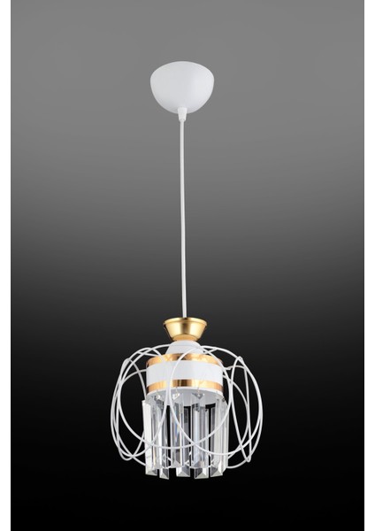 Beyaz Sarkıt Tepsi Beyaz Tekli Güneş Sarı Kristal Taşlı Aşağı Bakan Lüks Avize 61-70 cm E27 Kristal