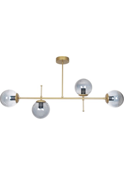 Modern Çello Modern Lüks Tasarım Gold Renk Füme Camlı Tavan Yemek Masası Üstü -Salon 4 Lü Avize 4 E
