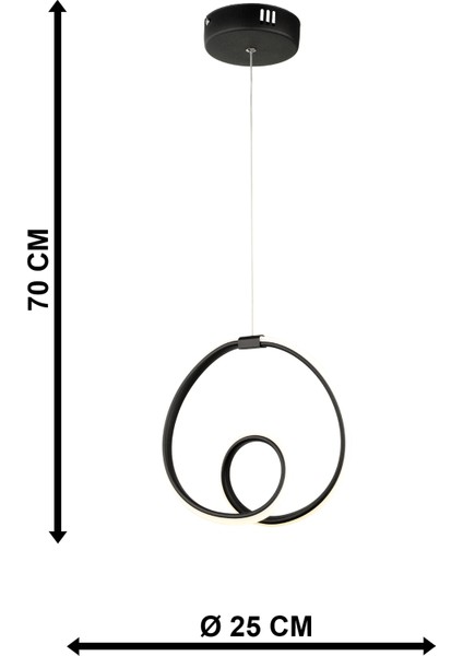 Siyah Eğirdir Ledli Avize Siyah Salon / Oturma Odası 1 Ledli 25 x 70 GU10 Alüminyum 61-70 cm