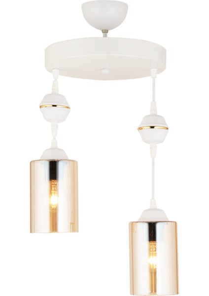 Modern Sarkıt Tepsi 2'li Beyaz Silindir Cam Modern Aşağı Bakan Avize E27 61-70 cm Metal 2 Beyaz
