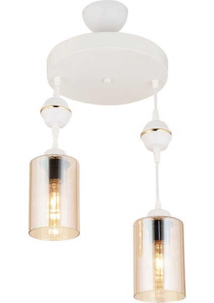Modern Sarkıt Tepsi 2'li Beyaz Silindir Cam Modern Aşağı Bakan Avize E27 61-70 cm Metal 2 Beyaz
