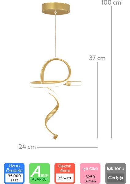 1 Modern Sarkıt Gold Kasa Gün Işığı LED Avize Lale Ledli Avize Modern 25 x 37 Gu5.3 91-100 cm Antre