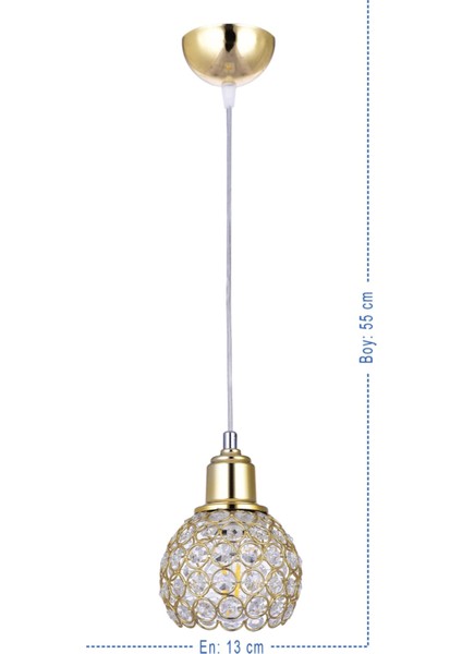 1 Hürrem Tekli Sarkıt Avize (Gold) Altın Kristal Taş Taşlı E27 51-60 cm