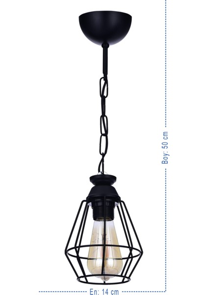 1 Küpeli Tekli Sarkıt Avize (Siyah) E27 Metal 51-60 cm Modern Siyah fiyatları