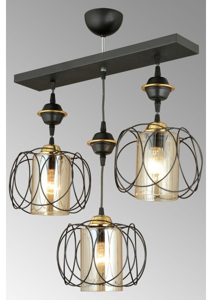 61-70 cm Sıralı Siyah 3'lü Güneş Aşağı Bakan Lüks Avize Siyah E27 35 x 50 Modern Metal 3 modelleri