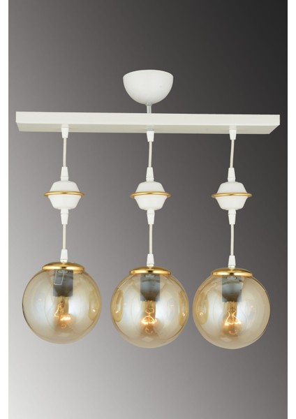 71-80 cm Sıralı Beyaz 3'lü Bal Glop Camlı Aşağı Bakan Lüks Avize 50 x 50 Beyaz Metal E27 3 Modern