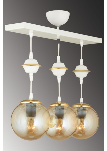 71-80 cm Sıralı Beyaz 3'lü Bal Glop Camlı Aşağı Bakan Lüks Avize 50 x 50 Beyaz Metal E27 3 Modern