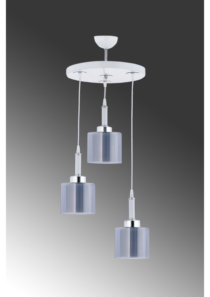 Gri Sarkıt Tepsi Beyaz 3'lü Çift Cam Füme Camlı Avize Metal Modern 70 x 90 3 61-70 cm E27 Salon / O fiyatları