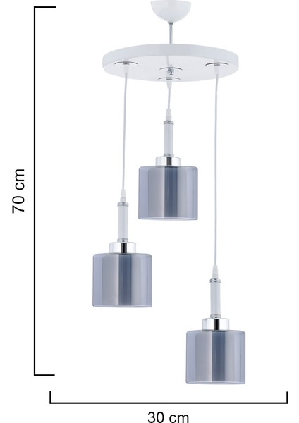 Gri Sarkıt Tepsi Beyaz 3'lü Çift Cam Füme Camlı Avize Metal Modern 70 x 90 3 61-70 cm E27 Salon / O fırsatları