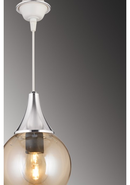 Modern Beyaz Tekli Bal Glop Top Camlı Krom Aşağı Bakan Lüks Modern Avize 81-90 cm 35 x 35 Metal 1 B fırsatları