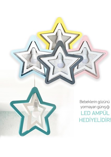 E27 Ikili Yıldız Sarkıt Avize Ahşap Pembe 71-80 cm 38 x 38 1 modelleri