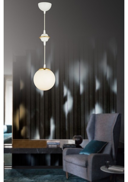 E27 Beyaz Tekli Beyaz Glop Cam Aşağı Bakan Lüks Avize 61-70 cm Tekli 1 30 x 30 Beyaz