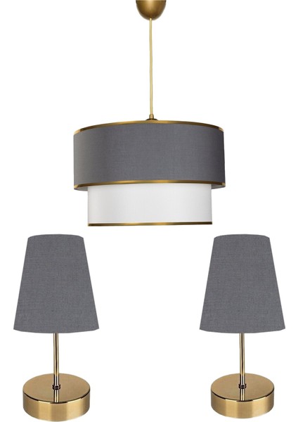 E27 Avize,abajur,komidin Set Vicenta Model Kumaş 1 Gri 71-80 cm Modern 32 x 70