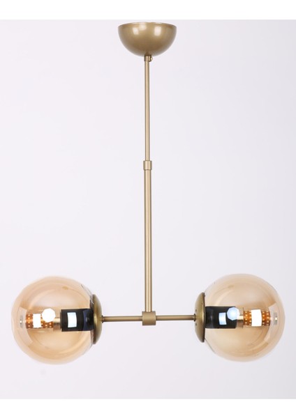 E27 Martı 2'li Eskitme Bal Camlı Avize Modern Mavi 60 x 50 Metal 51-60 cm 2