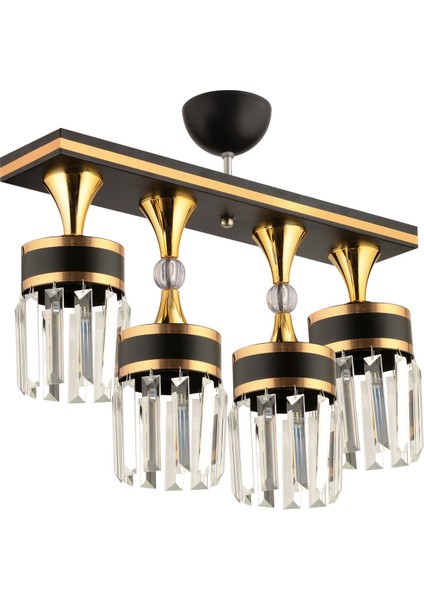 Siyah Derin 4 Lü Caka Siyaha Gold Kristal Taş Modern Aydınlatma Taşlı Metal E27 4 modelleri