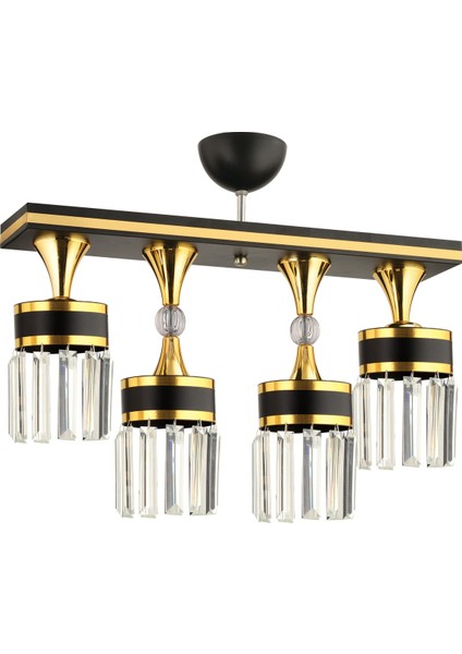 Siyah Derin 4 Lü Caka Siyaha Gold Kristal Taş Modern Aydınlatma Taşlı Metal E27 4 fırsatları