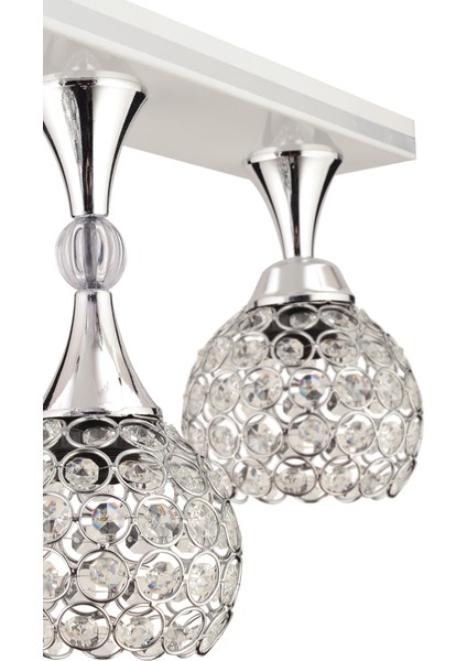 E27 Cansu 3 Lü Beyaz Krom Yaldızlı Kristal Top Modern Lüks Avize Metal Modern 3 Beyaz modelleri