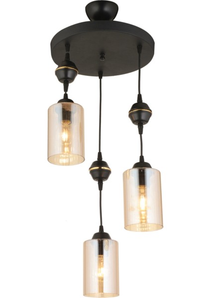 E27 Sarkıt Tepsi 3'lü Siyah Silindir Cam Modern Aşağı Bakan Avize Metal Modern 81-90 cm Siyah 3 fiyatları