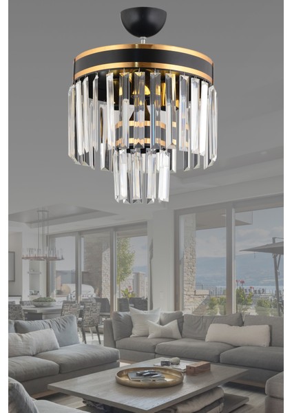 Kristal Taş Roma 4 Lü 2 Katlı Siyaha Gold Yaldızlı 30'luk Kristal Taşlı Modern Avize 35 - 50 E27 Ta modelleri
