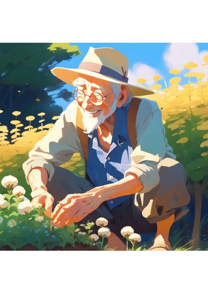 Renkli Baskılı Sayılarla Boyama Hobi Seti (Çerçeveli-Büyük Boy) 95X125 Cm: Ihtiyar Çiftçi