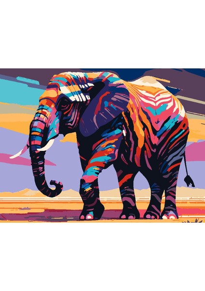Renkli Baskılı Sayılarla Boyama Hobi Seti (Çerçeveli-Büyük Boy) 95X125 Cm: Renkli Fil
