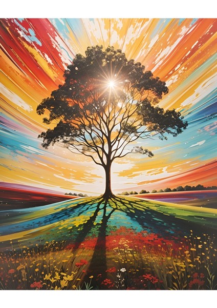 Renkli Baskılı Sayılarla Boyama Hobi Seti (Çerçeveli-Büyük Boy) 95X125 Cm: Ağacın Yansıması